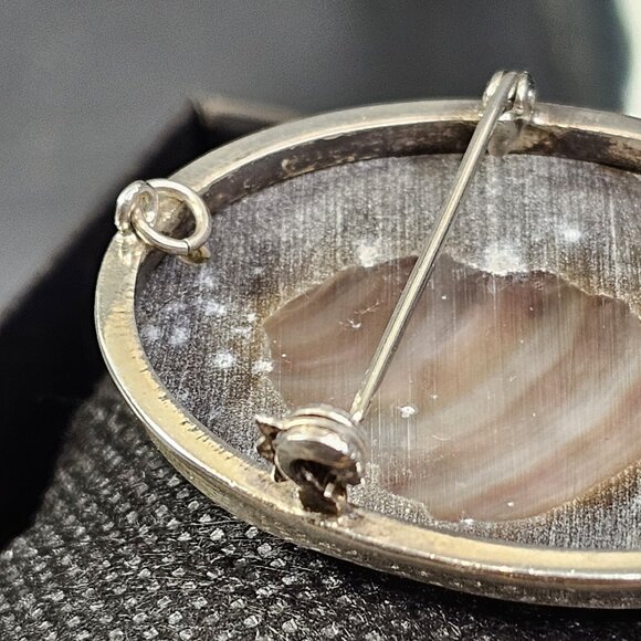 Antique Eaton & Co 925 Sterling Silver Mother Of Pearl Cameo Broach Hallmark - Picture 12 of 16